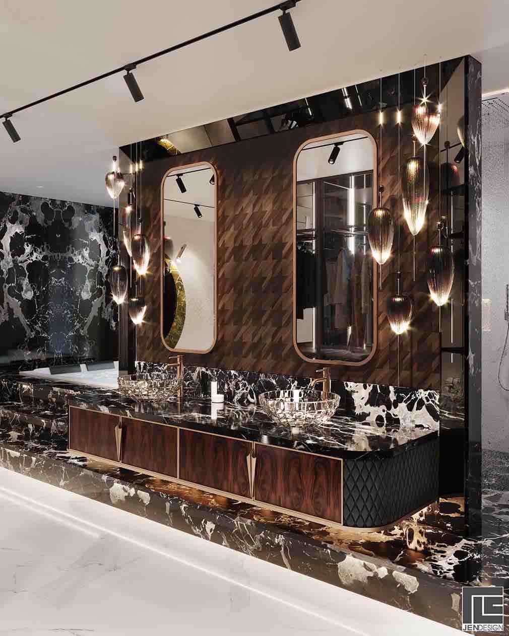 Tủ phòng tắm Scacchi, Store Jen, bồn rửa bằng kính của Antonio Lupi