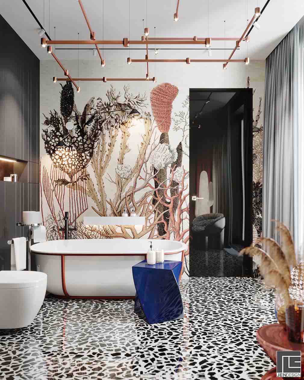 Tranh dán tường và giấy dán tường trang trí khác thường kết hợp hoàn hảo với bồn tắm Agape